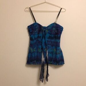 Silk Blue Tie-Dye Strapless Going Out Top
